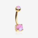 Golden Pristine Fire Opal Sparkles Internally Threaded Curved Barbell-Pink Opal