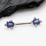 Detail View 1 of A Pair of Vintage Thorn Filigree Opal Sparkle Nipple Barbell-Purple/Purple Opal
