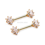Detail View 1 of A Pair of Golden Grand Luria Floral Sparkle Nipple Barbell-Clear Gem