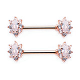 A Pair of Rose Gold Grand Luria Floral Sparkle Nipple Barbell