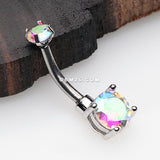 Detail View 2 of Brilliant Sparkle Internally Threaded Dainty Belly Button Ring-Aurora Borealis