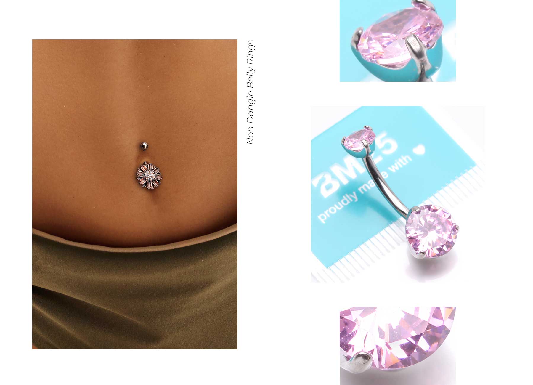 316L Surgical Steel Pink CZ Weed Leaf Dangle Belly Ring | Pierced Universe