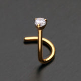 Detail View 2 of Golden Prong Set Gem Top Steel Nose Screw Ring-Clear Gem