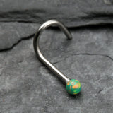 Fire Opal Steel Nose Screw Ring-Green