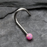 Fire Opal Steel Nose Screw Ring-Pink