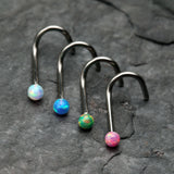 Fire Opal Steel Nose Screw Ring-Pink