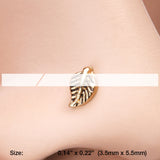 Detail View 2 of Golden Vintage Leaf Icon Nose Stud Ring-Gold