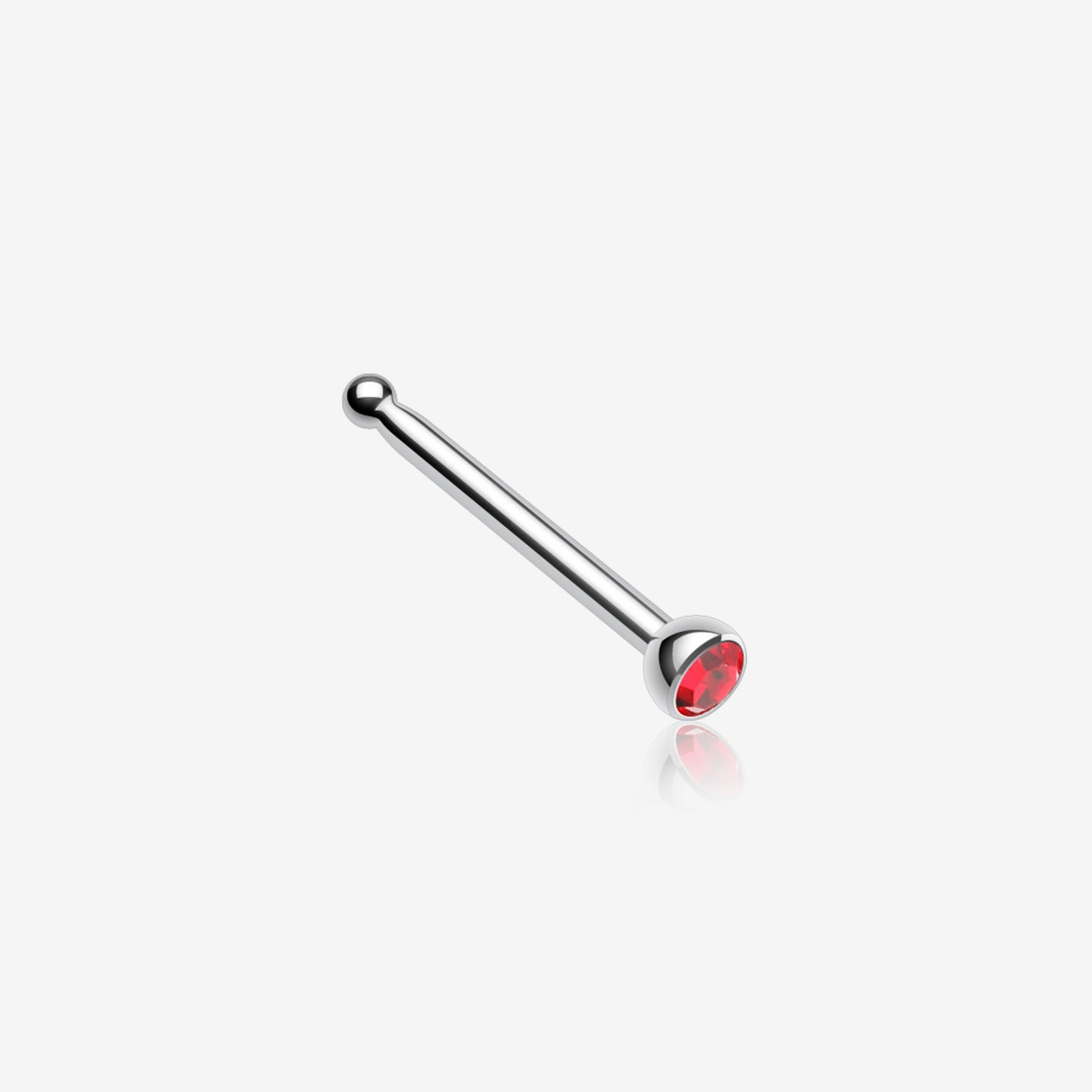 Press Fit Gem Top Steel Nose Stud Ring-Red - Main Image