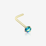 Golden Opal Sparkle Prong Set L-Shaped Nose Ring