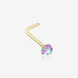 Golden Opal Sparkle Prong Set L-Shaped Nose Ring