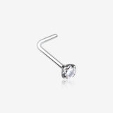 Prong Set Gem Top Steel L-Shaped Nose Ring