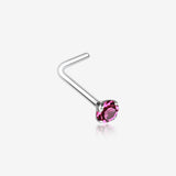 Prong Set Gem Top Steel L-Shaped Nose Ring