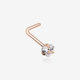 Rose Gold Heart Prong Set Gem Top L-Shaped Nose Ring