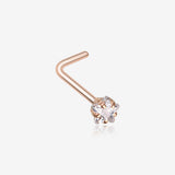Rose Gold Star Prong Set Gem Top L-Shaped Nose Ring