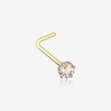 Golden Star Prong Set Gem Top L-Shaped Nose Ring-Clear Gem
