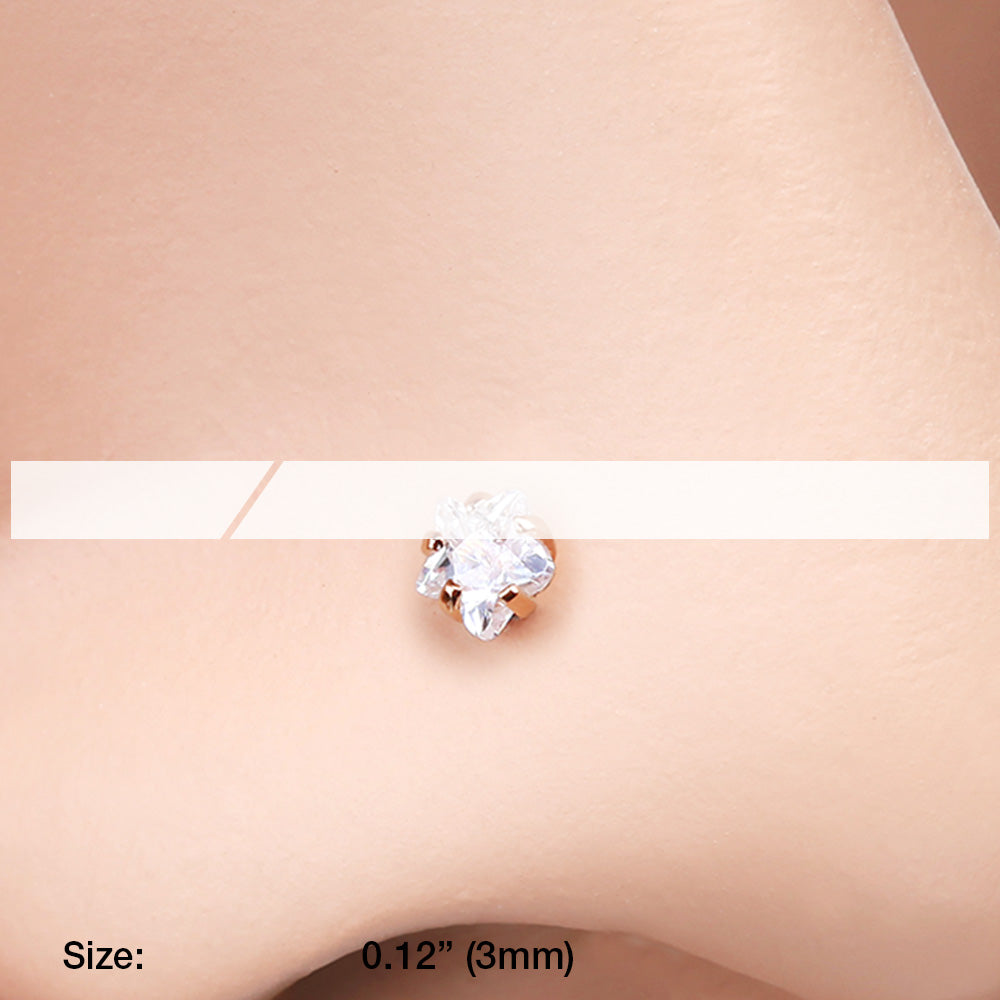 thumbnail image 2 of 14K Solid White Gold Star Nose Stud – Prong Set CZ – 20g 1/4 L Bend – Aqua Stone 2 of 2