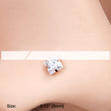 Detail View 2 of Rose Gold Square Prong Set Gem Top L-Shaped Nose Ring-Clear Gem