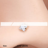 Detail View 2 of Golden Square Prong Set Gem Top Nose Stud Ring-Clear Gem