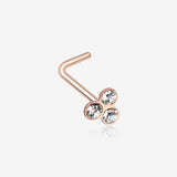 Rose Gold Trinity Gem Top L-Shaped Nose Ring