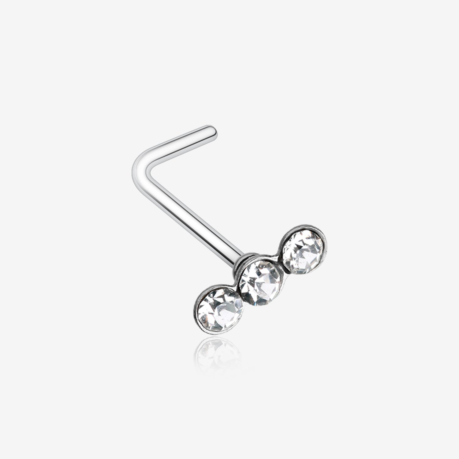 Triple Linear Gem L-Shaped Nose Ring-Clear Gem - BM25.com