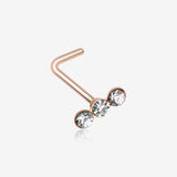 Rose Gold Triple Linear Gem L-Shaped Nose Ring