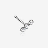 Triple Linear Gem Nose Stud Ring-Clear Gem