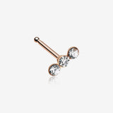 Rose Gold Triple Linear Gem Nose Stud Ring