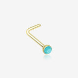 Golden Turquoise Stone L-Shaped Nose Ring
