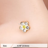 Golden Multi-Gem Flower Sparkle Nose Stud Ring