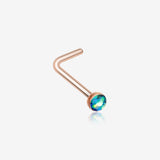 Rose Gold Opal Sparkle L-Shaped Nose Ring