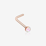 Rose Gold Opal Sparkle L-Shaped Nose Ring