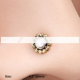 Detail View 2 of Golden Filigree Opal Sparkle Nose Stud Ring-White
