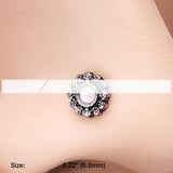 Detail View 2 of Ornate Filigree Opal Sparkle Nose Stud Ring-White