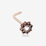 Rose Gold Lotus Filigree Sparkle Icon L-Shaped Nose Ring