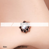 Detail View 2 of Rose Gold Lotus Filigree Sparkle Icon L-Shaped Nose Ring-Clear Gem