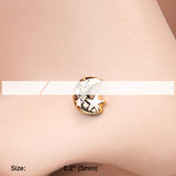 Detail View 2 of Golden Dainty Crescent Moon & Stars L-Shaped Nose Ring-Gold