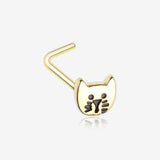 Golden Adorable Kitty Cat L-Shaped Nose Ring-Gold