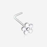 White Plumeria Flower L-Shaped Nose Ring-White