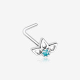 Lotus Ornate Sparkle L-Shaped Nose Ring