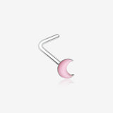 Glow in the Dark Crescent Moon L-Shaped Nose Ring-Pink