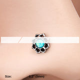Detail View 2 of Lotus Opal Sparkle Filigree Icon L-Shaped Nose Ring-Teal
