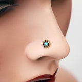 Detail View 1 of Golden Lotus Opal Sparkle Filigree Icon L-Shaped Nose Ring-Teal