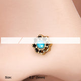 Detail View 2 of Golden Lotus Opal Sparkle Filigree Icon L-Shaped Nose Ring-Teal