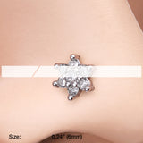 Detail View 2 of Spring Flower Sparkle Prong Set L-Shaped Nose Ring-Clear Gem