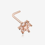 Rose Gold Spring Flower Sparkle Prong Set L-Shaped Nose Ring