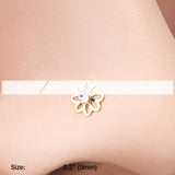 Detail View 2 of Golden Daisy Breeze Sparkle L-Shaped Nose Ring-Clear Gem