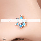 Detail View 2 of Rose Gold Spring Flower Turquoise Sparkle L-Shaped Nose Ring-Aurora Borealis/Turquoise