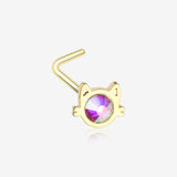 Golden Adorable Cat Face Iridescent Sparkle L-Shaped Nose Ring