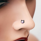 Detail View 1 of Blackline Adorable Cat Face Iridescent Sparkle L-Shaped Nose Ring-Black/Aurora Borealis