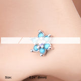 Detail View 2 of Spring Flower Turquoise Sparkle Nose Stud Ring-Aurora Borealis/Turquoise